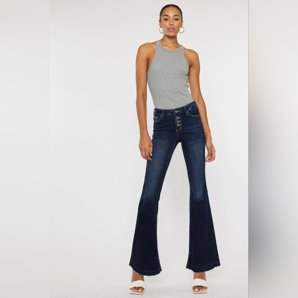 Kancan Mid-Rise Dark Wash Flare Jeans 7/27